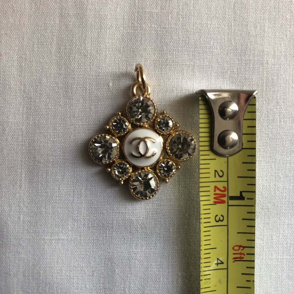Zipper Pull Button Charm w/ Dust Bag Stamped Diamond / Snowflake Design - Picture 6 of 7